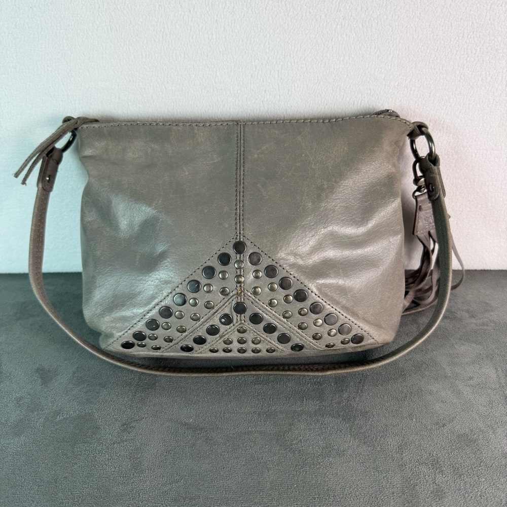 The Sak Gray Leather Studded Hobo Bag